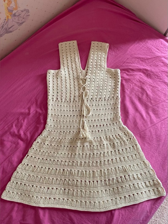 Handmade Dresses & Skirts - Cream Crochet Tie-Front Women's Dress